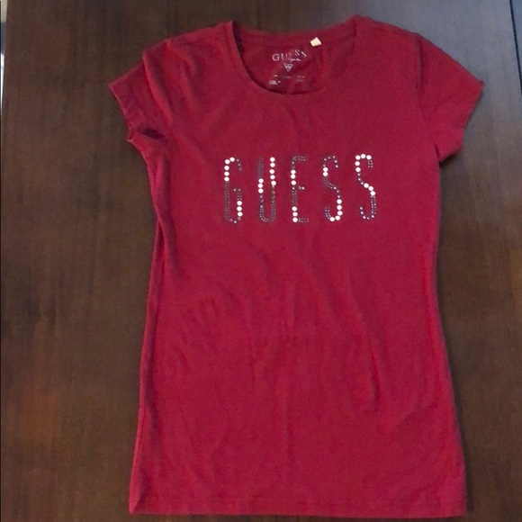 Red Guess T-shirt gemstone and pearl lettering - Picture 2 of 2